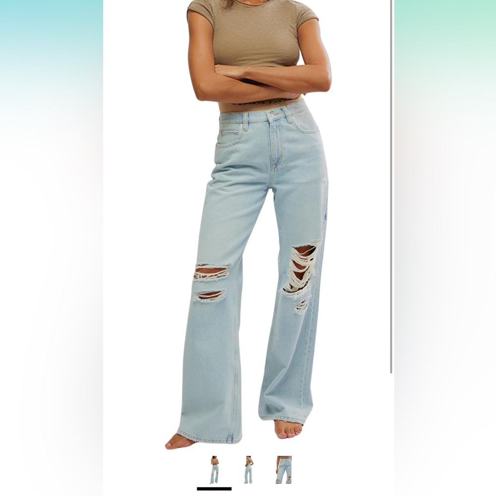 Free People We The Free Tinsley Baggy High Rise Jeans Wide Leg Flare 29 Ripper